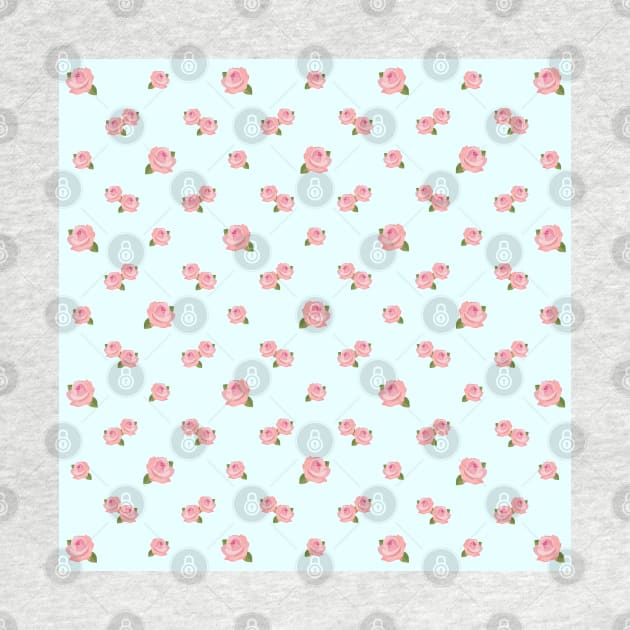 Pink Roses Pattern on Light Blue by NataliePaskell